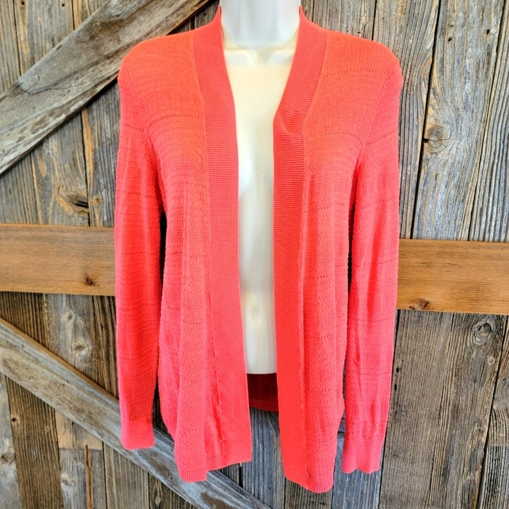 TALBOTS S Petite SP pink Open Front Mid Length Thin Duster Cardigan EUC